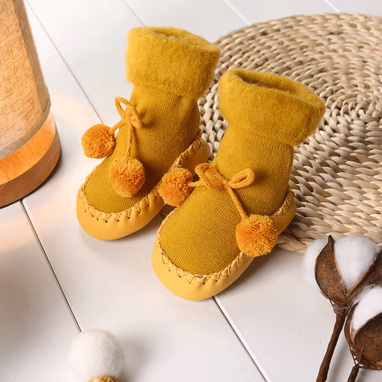 Baby Boys Girls Toddlers Cute Moccasins Soft Non-Skid Indoor Home Slipper Winter Warm Shoes Socks for 6-24 Months Esg11069